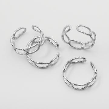 Pierścionek ze stali chirurgicznej regulowany karbowane owale 20,5mm