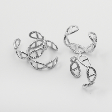 Pierścionek ze stali chirurgicznej regulowany owale z liny 20,5mm