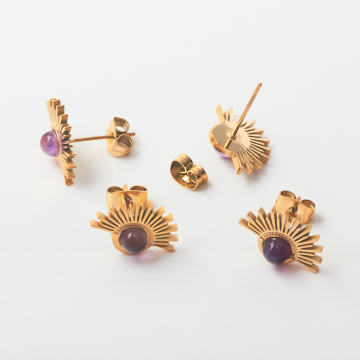 Kolczyki ze stali chirurgicznej z ametystem w kolorze złotym 10,5mm