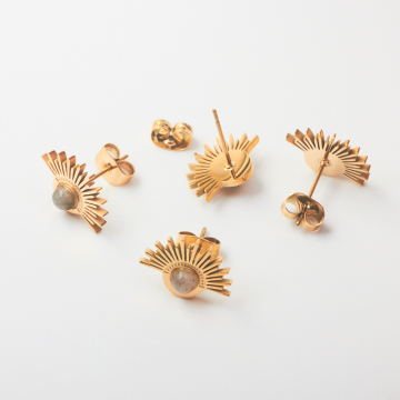 Kolczyki ze stali chirurgicznej z labradorytem w kolorze złotym 10,5mm