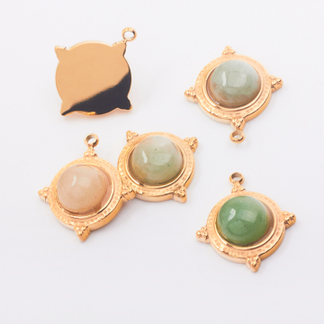 Zawieszka ze stali chirurgicznej z zielonym fluorytem w kolorze złotym 16mm