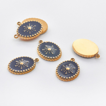 Zawieszka ze stali chirurgicznej owal z czarną emalią w kolorze złotym 18mm