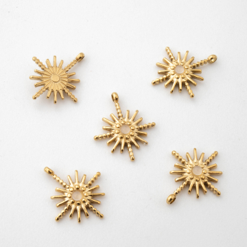 Zawieszka ze stali szlachetnej słoneczko z kryształem górskim w kolorze złotym 16,5x14mm PVD