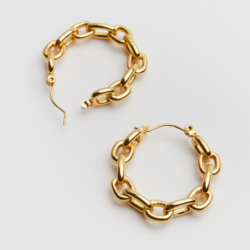 Kolczyki ze stali chirurgicznej ozdobne kółko z ogniwkami w kolorze złotym 31mm PVD