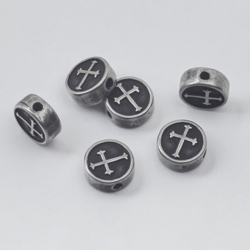 Koralik do męskich bransoletek krzyż ze stali chirurgicznej w kolorze srebrnym 10,5x4,5mm