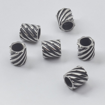 Przekładka walec skręcany ze stali chirurgicznej do męskich bransoletek w kolorze srebrnym 9x8,5mm