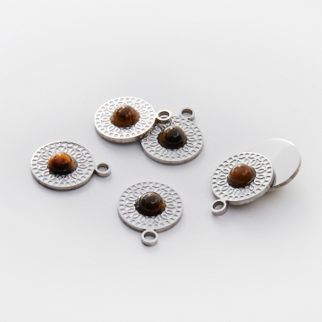 Zawieszka ze stali chirurgicznej kółko z tygrysim okiem w kolorze srebrnym 19mm