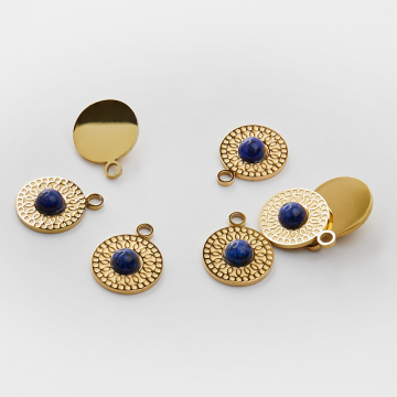 Zawieszka ze stali chirurgicznej kółko z lapis lazuli w kolorze złotym 19mm PVD