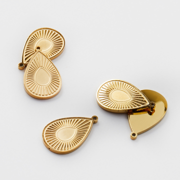 Zawieszka ze stali chirurgicznej grawerowana łezka w kolorze złotym 20mm PVD