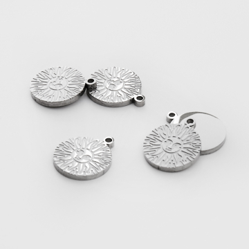 Zawieszka ze stali chirurgicznej grawerowana kółko ze słoneczkiem w kolorze srebrnym 12mm