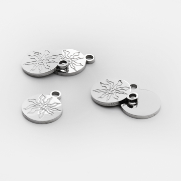 Zawieszka ze stali chirurgicznej grawerowana kółko ze słoneczkiem w kolorze srebrnym 13,5mm