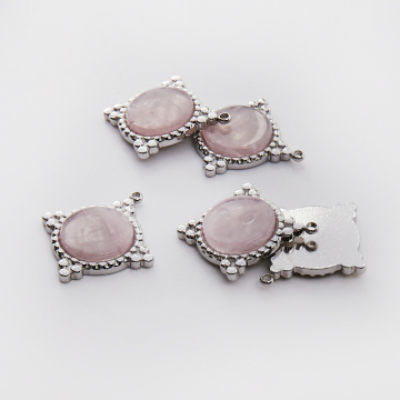 Zawieszka ze stali chirurgicznej kółko z różowym kryształem górskim w kolorze srebrnym 25mm