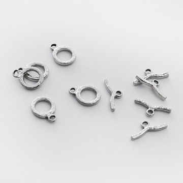 Zapięcie toggle ze stali chirurgicznej gniecione w kolorze srebrnym 11,5x12mm