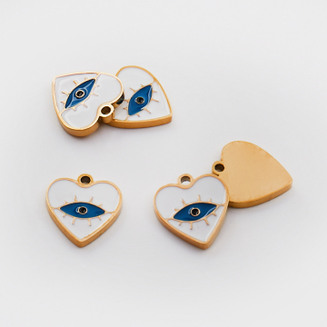 Zawieszka ze stali chirurgicznej emaliowana serce biało niebieskie w kolorze złotym 10mm PVD