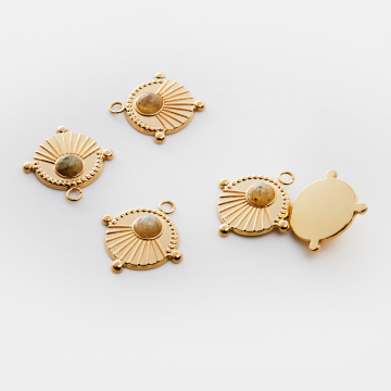 Zawieszka ze stali chirurgicznej kółko z wypustkami z labradorytem w kolorze złotym 17,5mm PVD