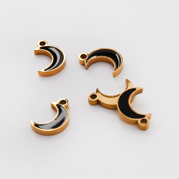 Emaliowana zawieszka ze stali chirurgicznej czarny księżyc w kolorze złotym 9mm PVD