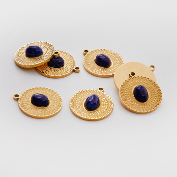 Zawieszka ze stali chirurgicznej kółko nacinane z lapis lazuli w kolorze złotym 21mm PVD