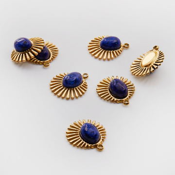 Zawieszka ze stali chirurgicznej wachlarz z lapis lazuli w kolorze złotym 15,5mm PVD