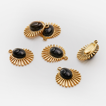 Zawieszka ze stali chirurgicznej wachlarz z onyksem w kolorze złotym 15,5mm PVD