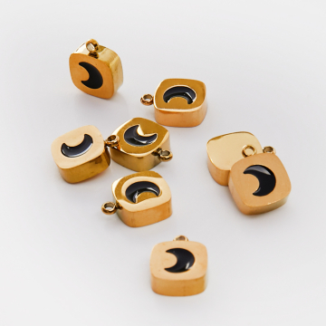 Emaliowana zawieszka ze stali chirurgicznej czarnym księżycem w kolorze złotym 11mm PVD