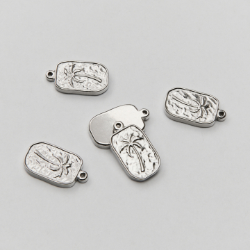 Zawieszka ze stali chirurgicznej palma w prostokącie w kolorze srebrnym 17,5mm