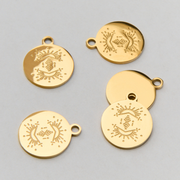 Zawieszka ze stali chirurgicznej kółko z grawerem w stylu boho w kolorze złotym 15mm PVD