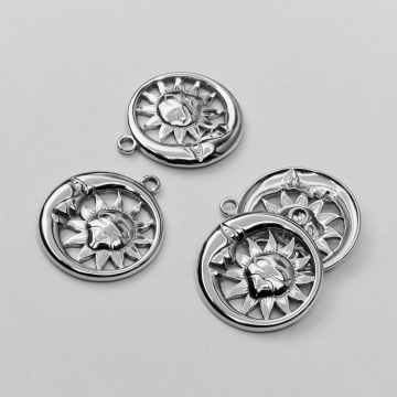 Zawieszka ze stali chirurgicznej księżyc ze słońcem w kolorze srebrnym 25mm