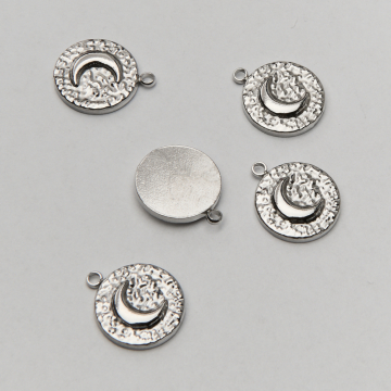 Zawieszka ze stali chirurgicznej kółko z motywem księżyca w kolorze srebrnym 12,5mm