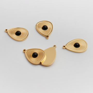 Zawieszka ze stali chirurgicznej łezka z onyksem w kolorze złotym 18mm PVD