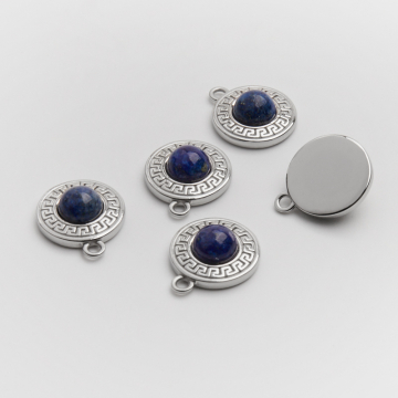 Zawieszka ze stali chirurgicznej kółko greckie z lapis lazuli w kolorze srebrnym 19mm