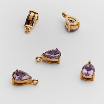 Zawieszka ze stali chirurgicznej łezka z cyrkonią fioletową w kolorze złotym 16,5mm PVD