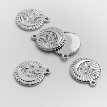 Zawieszka ze stali chirurgicznej kółko z księżycem w kolorze srebrnym 18mm