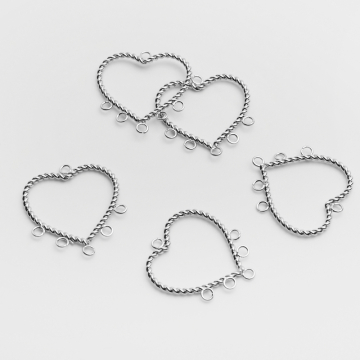 Baza kolczyka ze stali chirurgicznej serce z podwieszeniami w kolorze srebrnym 20,5mm