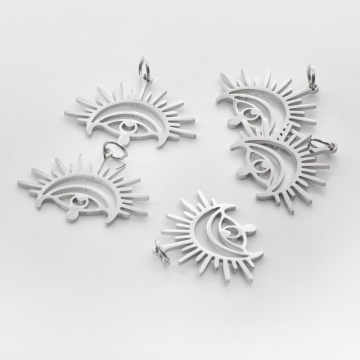 Zawieszka ze stali chirurgicznej oko proroka ze słońcem w kolorze srebrnym 19,5mm