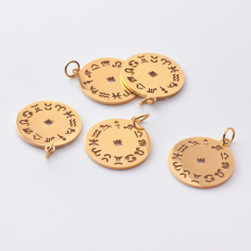 Zawieszka ze stali szlachetnej zegar zodiaków w kolorze złotym 20mm