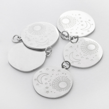 Zawieszka ze stali szlachetnej moneta w stylu boho do naszyjników w kolorze srebrnym 21mm