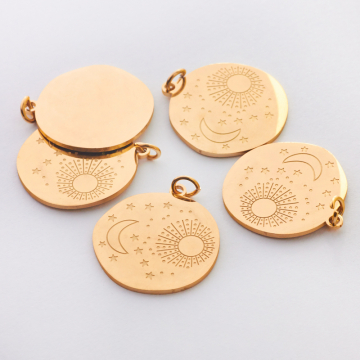 Zawieszka ze stali szlachetnej moneta w stylu boho do naszyjników w kolorze złotym 20mm