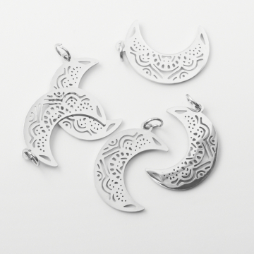 Zawieszka ze stali szlachetnej księżyc ażurowy w kolorze srebrnym 22mm