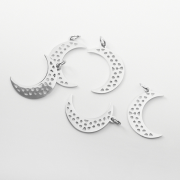 Zawieszka ze stali szlachetnej księżyc ażurowy w kolorze srebrnym 22mm