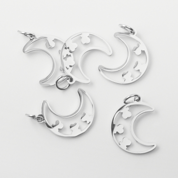 Zawieszka ze stali szlachetnej księżyc z miśkami w kolorze srebrnym 14mm