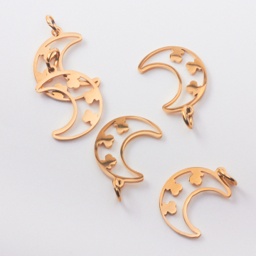 Zawieszka ze stali szlachetnej księżyc z miśkami w kolorze złotym 14mm