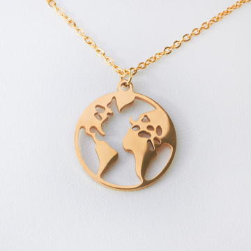 Naszyjnik ze stali chirurgicznej kula ziemska w kolorze złotym 45cm