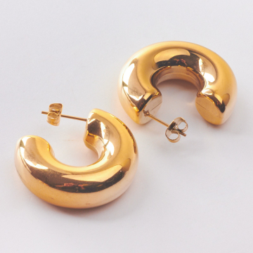 Duże kolczyki koła dmuchane ze stali chirurgicznej w kolorze złotym 31mm