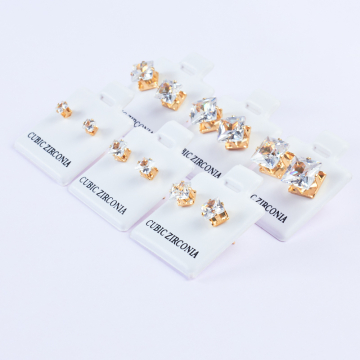 Zestaw kolczyków ze stali szlachetnej z cyrkonią kwadratowe ( 6 rozmiarów) w kolorze złotym 3-8mm