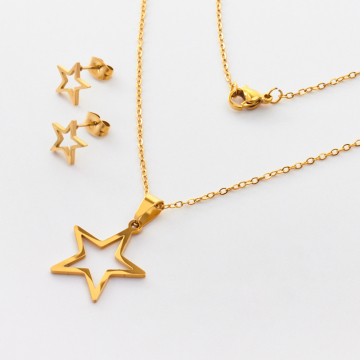 Komplet biżuterii ze stali chirurgicznej z kolczykami gwiazdka wycięta w kolorze złotym 45cm