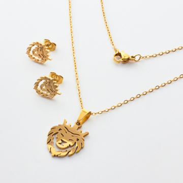 Komplet biżuterii ze stali chirurgicznej z kolczykami lew w kolorze złotym 45cm