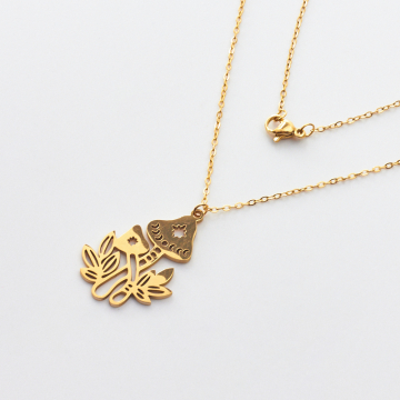 Naszyjnik ze stali chirurgicznej grzybki w kolorze złotym 45cm