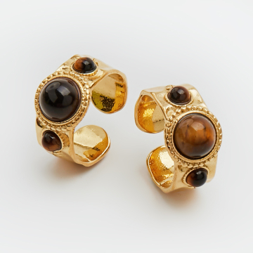 Pierścionek obrączka ze stali chirurgicznej z tygrysim okiem w kolorze złotym 19mm