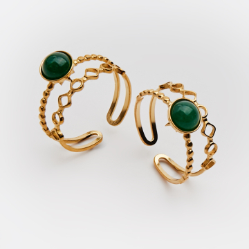 Pierścionek ze stali chirurgicznej z awenturynem w kolorze złotym 18mm