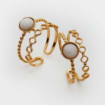 Pierścionek ze stali chirurgicznej z kamieniem księzycowym w kolorze złotym 18mm